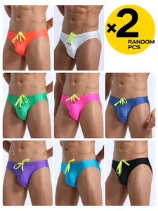 Men's Sexy Triangle Swimming Swim Trunks, Random 2/3/4 Pack, Quick-Dry Solid Color, Adjustable Drawstring, Professional Racing, All Seasons