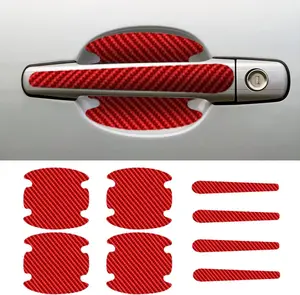8PCS Car Door Handle Scratch Protectors, Carbon Fiber Car Door Handle Bowl Sticker, Universal Auto Doors Handles Paint Guard Cover, Doors Handles Cup Protective Film for Cars (Red)