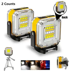 Magnetic 360° Rotatable Work Light, 2 Counts COB & LED Portable Pocket Light, Camping & Emergency Lighting Tool for Outdoor Camping
