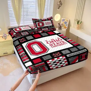 Campus-themed Collage Pattern Fitted Sheet Set,1 Fitted Sheet and 2 Pillowcases,"The Ohio State University"Classic Visual Elements,Comfortable Durable, Easy Care,Perfect Gift for Decorating a Child's Bedroom