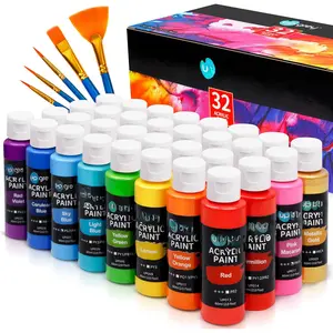 32 Colors   Set,  Art Paints (2fl Oz/60mL Each) with 5 Craft  Brushes for  and Adult, Metallic  Paints for  Canvas Crafts Stone Ceramic Model Painting