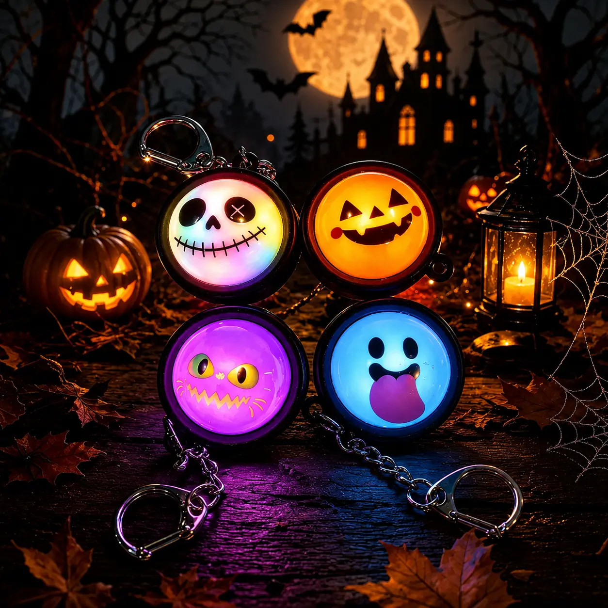 Light-Up Halloween Funny Demon Dumpling Pressable Stress Relief Keychain - PVC Pumpkin Head Pendant, Durable Everyday Stress Relief Toy, Perfect for Halloween, Parties, and Gifting