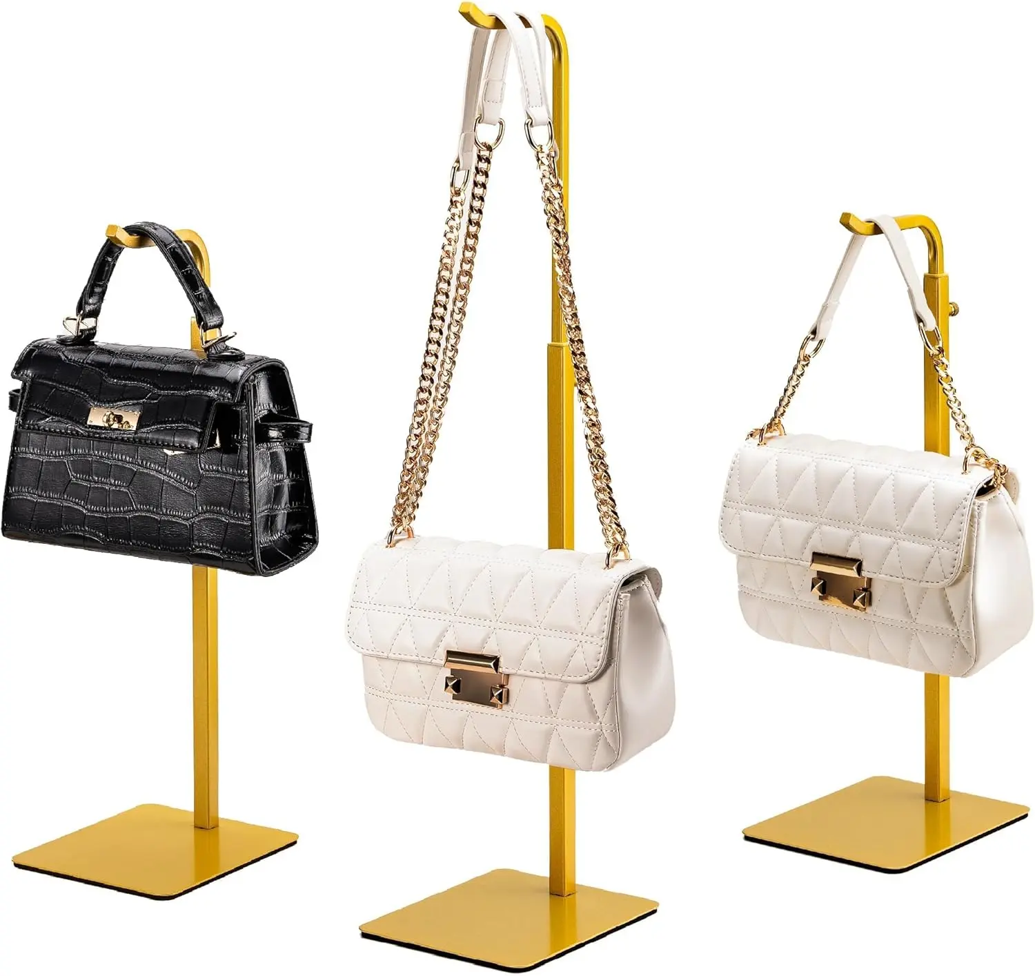3 Pack Purse Holder Handbag Display Stand:  Hanger Rack for Bags, Purses, and Wreath, Adjustable Hook Stand for Tabletop, Closet, and Retail Use for Vendors