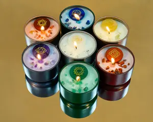 Chakra Tealight Candle with Gemstones and Pendant Stone Unscented 2 oz tin jar Decor Ornaments Multicolor