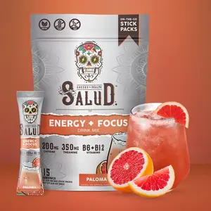 Salud 2-in-1 Energy Drink Powder + Focus, Paloma, Organic Caffeine, B6 & B12, L-Theanine, Vegan, Non-GMO, Gluten Free Beverage Sugar 90g - Dietary, Healthcare