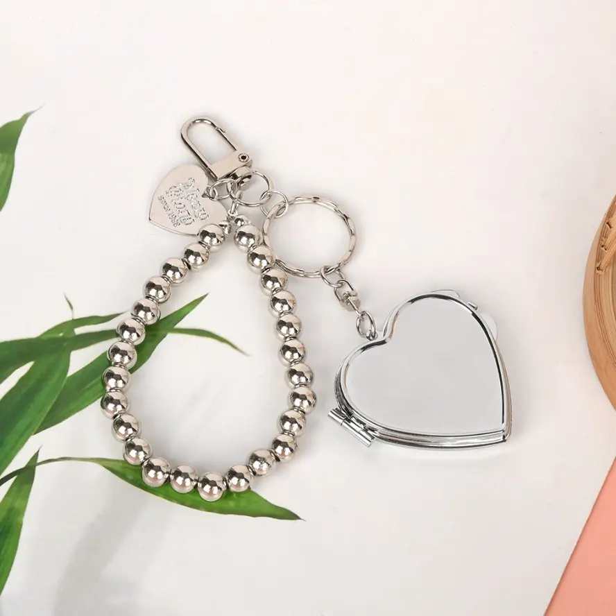 Cute Fashion Alloy Heart Compact Keyring with Double-Sided Mini Makeup Mirror, Clip-On Daily Everyday Use Bag Charm for Friends (Sports & Outdoor Protective Gear Accessory)