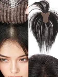 No Clip Real Human Hair Topper For Forehead Magic Paste Weightless Volume Face Framing Cover Wide Forehead Air Bangs 10inch 25cm