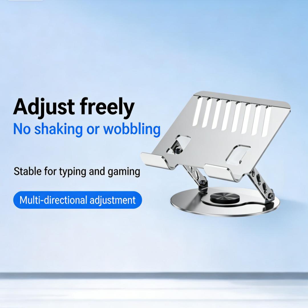 Height Adjustable 360° Rotating Laptop Stand,Ergonomic Foldable Portable Desktop Riser with Dual Support Arms,Premium Carbon Steel Desk Accessory Designed for Healthy Sitting Posture,Compatible with MacBook Pro Air,Dell XPS,HP and All 10–17.3 Inch Laptops