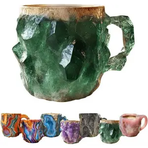 Natural Mineral Crystal Coffee Cup- Multicolor Crystal Cup(Amethyst, Quartz, Etc. ), Suitable for Home, Office, and Travel- Hand Wash Only Sne Cup, Christmas, Suitable for Coffee, Tea, Herbal Beverages