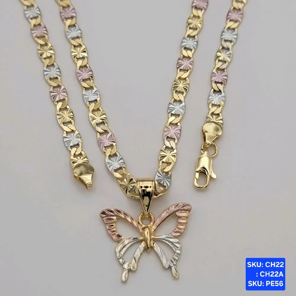 Elegant Butterfly Necklace 3 Color Gold Plated 24 & 20 inches Chain 3 Color Stylish Jewelry SKU: CH22, CH22A SKU: PE56