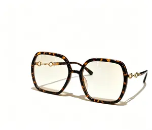 Luxury Tortoise Shell Square Sunglasses - Oversized Frame with Gold Horsebit Detail, Protection Lenses, Face Slimming Design, Perfect for Elegant Streetwear, Office Looks & Daily Fashion