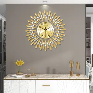 Large Wall Clocks for Living Room Big Modern Wall Clock Silent Battery Operated Non-Ticking for Bedroom Office Kitchen Home 24 Inch Metal Crystal Home Decorative Mid Century Gold Clock