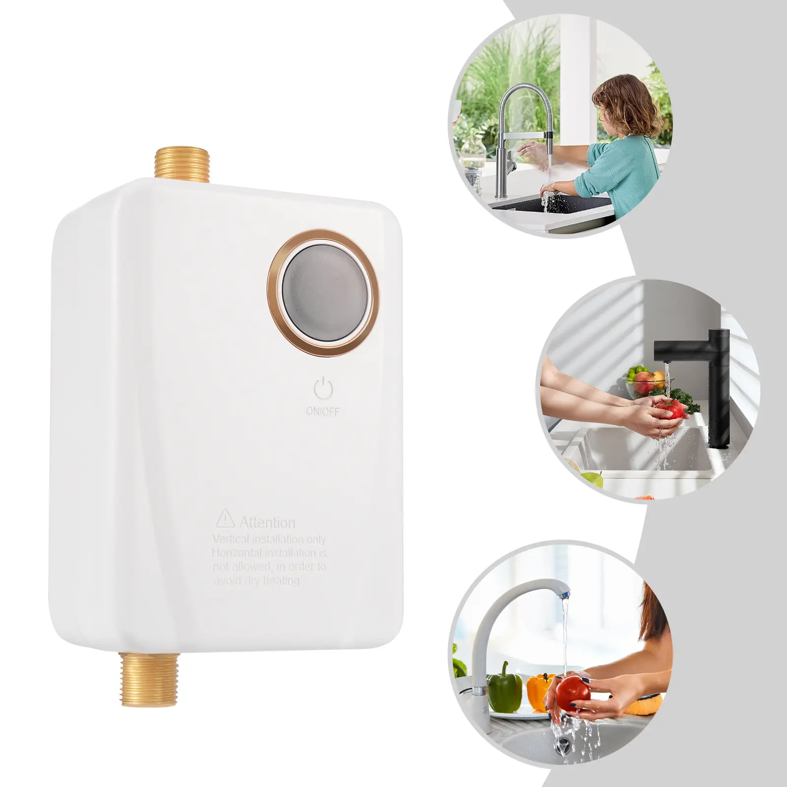 3000W 110V US Plug Instant Electric Water Heater Water Warmer - 1-5L/min, 11.6*7*19.5cm, IPX4 Waterproof, 20-50℃ LED Display, Wall-Mounted Household Appliances for Home Kitchen Heating Use