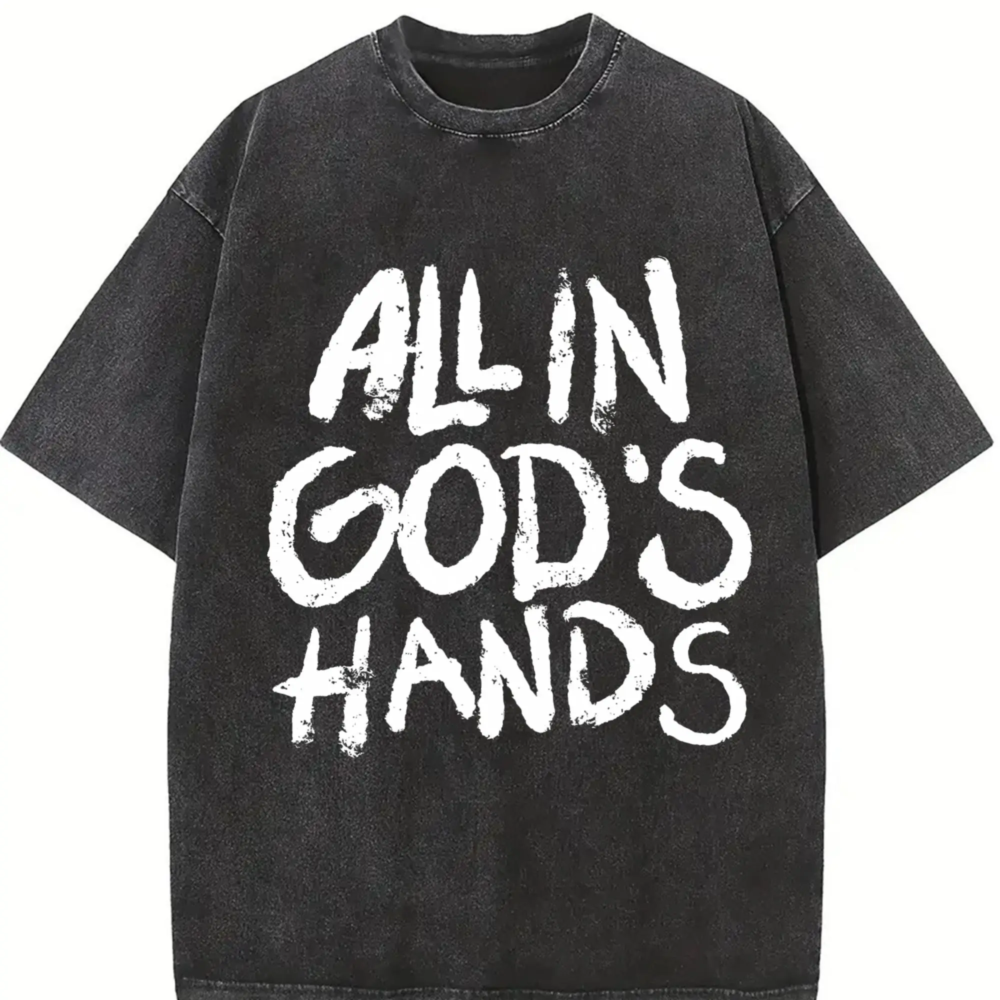 All In God's Hands  Men's Faith Graphic Tee,Character Graphic Round Neck Casual Short Sleeve T-Shirt, Streetwear Vintage Graphic Tees