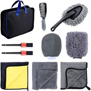 Washing Kit - Professional  Wash Kit,  Cleaning Kit with Bag &  Detailing Set, Includes  Wash Mitts, A -Changing Microfibre Drying Towel & Trio Of Brushes For A Deep Clean