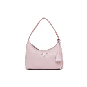 Women's Prada Re-Edition Triangle Logo Textile Fabric Shoulder Bag, Pink