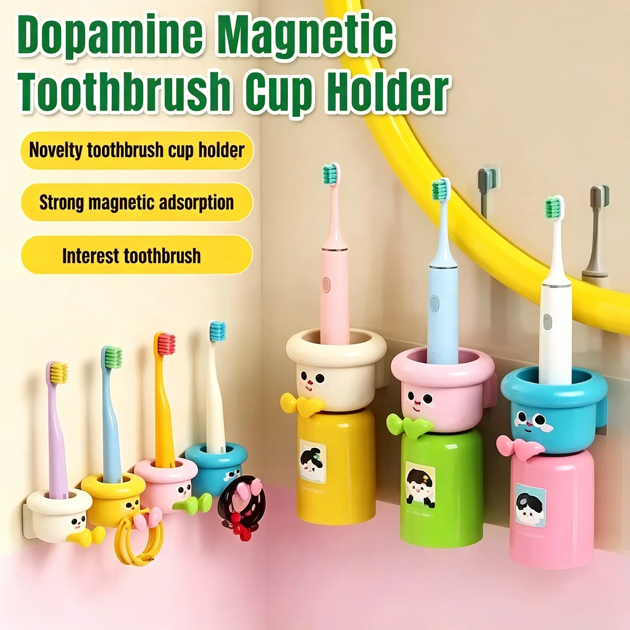 Magnetic Toothbrush Holder Bathroom No Punch Wall-mounted Mouthwash Cup Storage Toothpaste Cup Storage Organizer For Bathroom