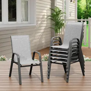 6 PCS High Back Outdoor Dining Chairs, Solid Metal Frame with Breathable Textilene Surface, All-Weather Leisure Seats for Balcony Poolside Garden Deck Yard