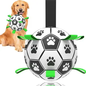 Dog Toys Soccer Ball with Straps, Interactive Dog Toys for Tug of War, Puppy Birthday Gifts, Water Toy, Durable Dogs Balls World Cup for Small Medium (7.3 Inch)