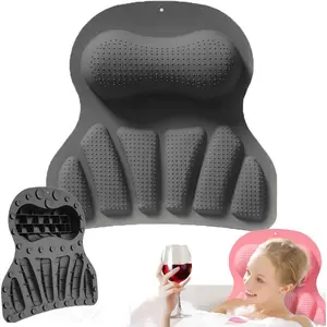 Silicone tub pillow for bathtub premium head and neck support soft silicone bath cushion with 35 suction cups and massage nubs for bathtub soakingrey