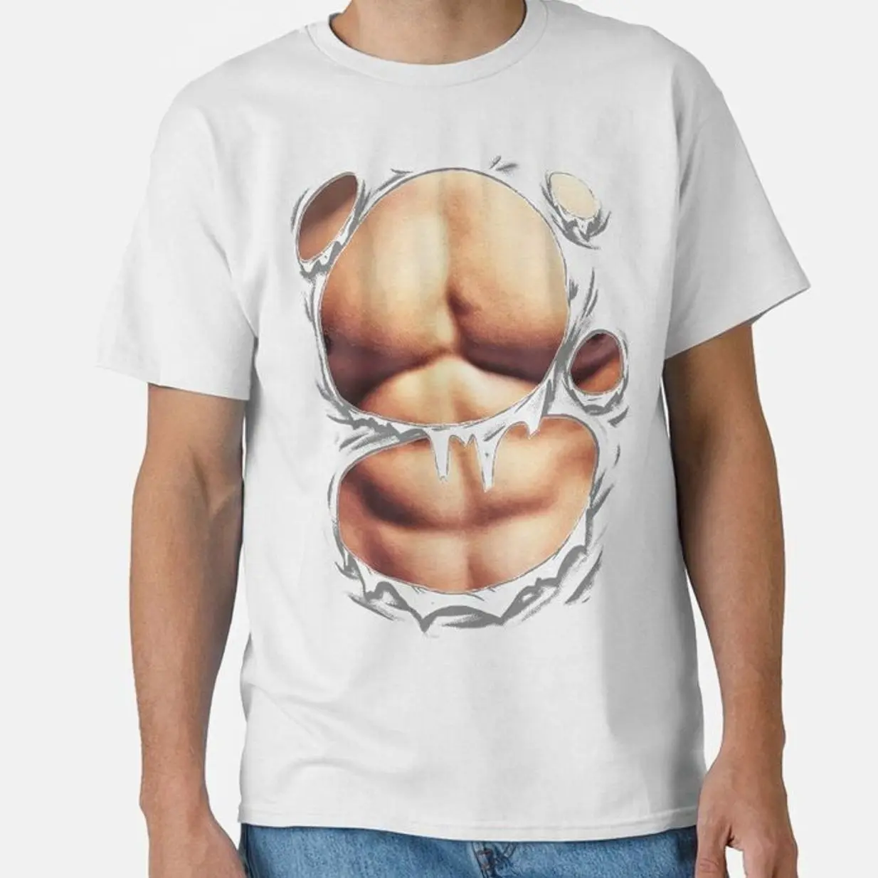 Printed Realistic Chest Six Pack Abs Muscles Funny T-Shirt Classic T-Shirt 4IP