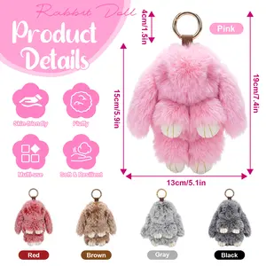 Knitted Bunny PomPom Keychain, Handmade 7.09in Cute Animal Charm, Cool Accessory for Car Keys and Bags, Holiday Birthday Gift, Cool Keychain Accessories, Key Charm Accessories