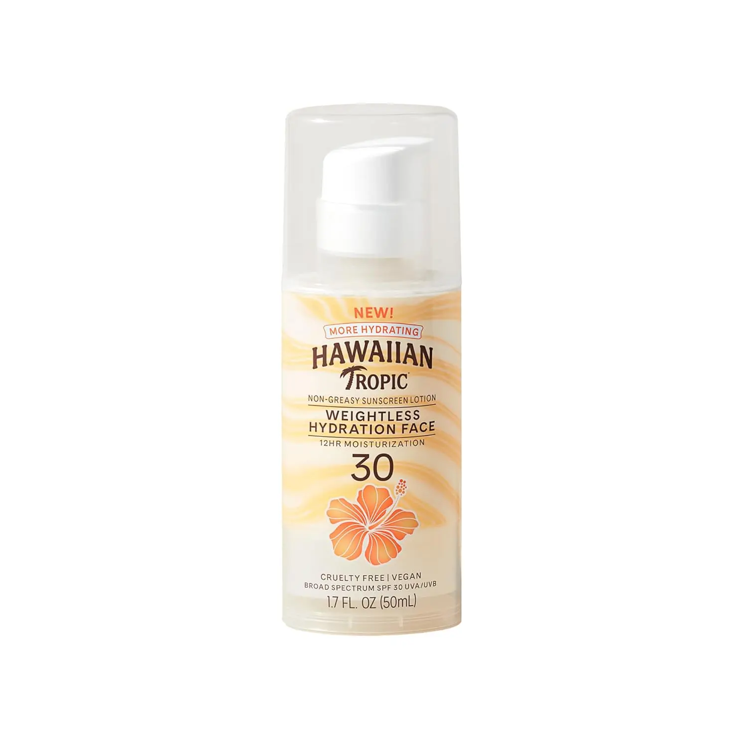 Hawaiian Tropic Weightless Facial Moisturizer Sunscreen SPF 30, Hydrating and Hypoallergenic for All Skin Types, 1.7 oz Travel Size, Beach, Bottle, Botanicals, Sunny Days, Adults, Moisturizing, Lightweight, Water Resistant, Travelers, 50Ml, Pump‑Easy Appl