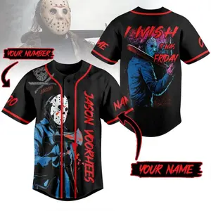 Personalized Jason Voorhees I Wish It Was Friday Baseball Jersey, Horror Movie Jason Voorhees Baseball Jersey, Jason Voorhees Jersey, It Was Friday Jersey Halloween Play Shirt, Horror Movie T-Shirt, Halloween Characters Jersey