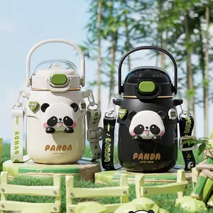 Panda 24oz Insulated Water Bottle with Straw Lid & Charm - Leakproof 12H Hot/24H Cold Flask, BPA Free, Detachable Strap, School Hiking Gym Essentials - Funny Dad Tumbler
