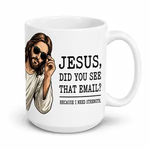 Classic Printed Black Ceramic Mug - 11oz/15oz Drinkware, Funny "Jesus Did You See That Email" Design, Gift for Coworkers, Friends