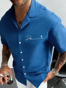 TikTok Trending Y2K Loose Button-Up Shirt | Minimalist 'Papo' Logo with Soccer Print | Silky Fabric | Fashionable Streetwear Short Sleeve | Easygoing Casual Men's Outfit | Available in Multiple Colors