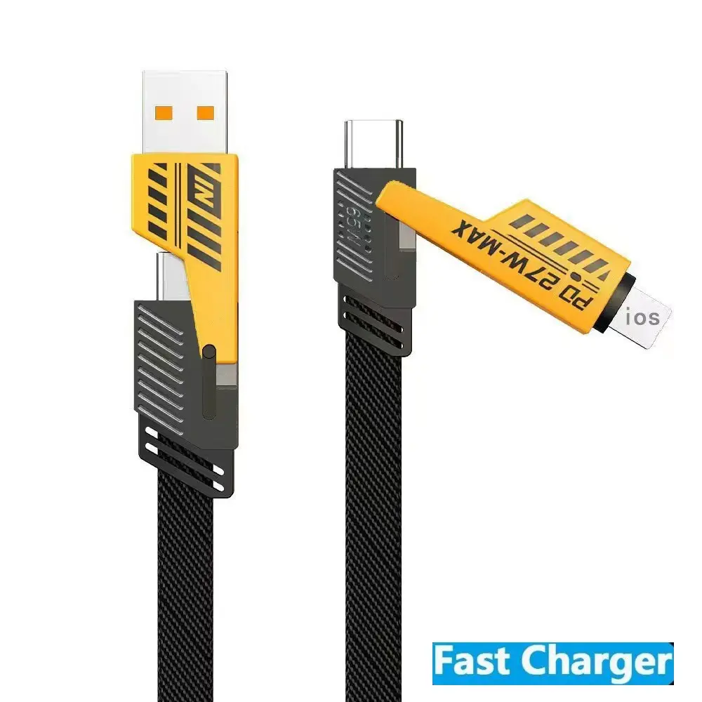 4 in 1 USB Multifunctional Charging Cable with PD 27w/65w Fast Charging, Type C USB a Compatible, Works with Laptops, iPhone, iPad, Macbook and Samsung Devices
