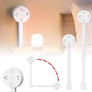 Electrical Outlet Rotating Telescopic Extender Stick,180° Swivel, Can Telescopic18.5-26in for Hard-to-Reach Outlets Behind Couches & Desks, 2 AC Outlets, USB-A/USB-C Fast Charging Port- No Drill (1 Pcs, Round Shape)