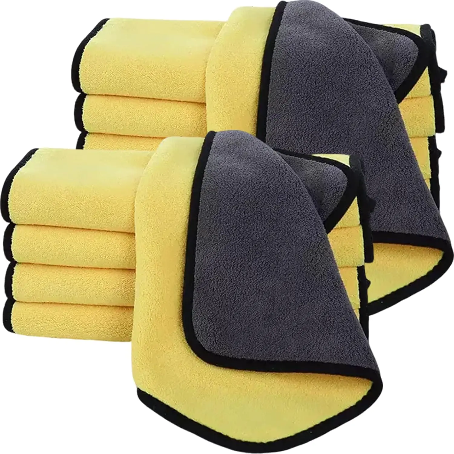 10-Pack Premium Thick Microfiber Coral Velvet Cleaning Cloths, Ultra-Soft Super Absorbent Lint-Streak-Free Towels for Car Detailing, Household & Glass Cleaning, 11.8"x15.7" (Yellow/Grey)