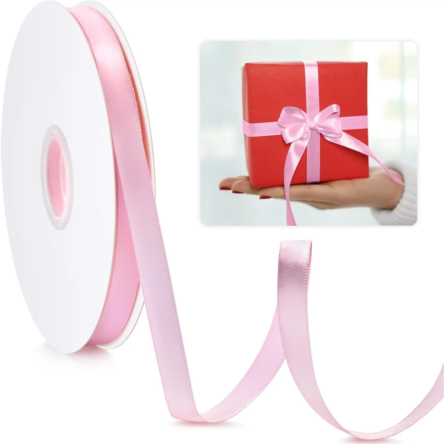 3/8"  Ribbon, 50 Yards Valentine Ribbon for  Wrapping, Satin Fabric Ribbons for Flower Bouquet Bridal Wedding Party Decoration Crafts Bow Making, Present Wrapping Ribbons for Every Holiday