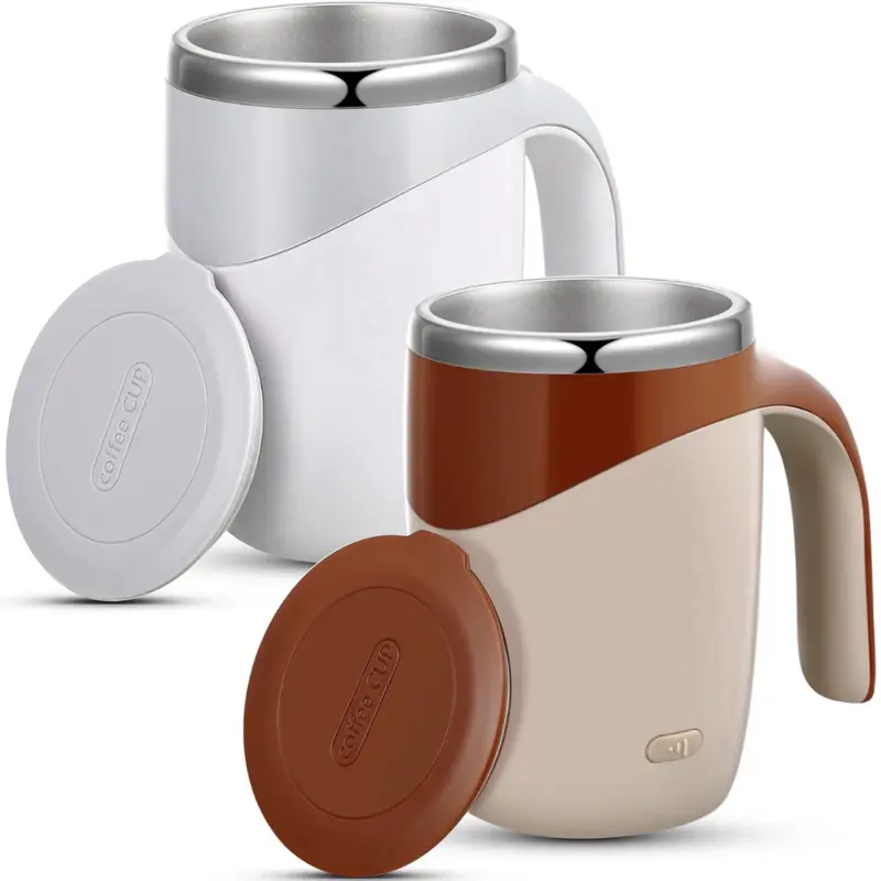 Electric Self-Stirring Coffee Mug - Reusable Ceramic Cup with Lid - Portable Stylish Beverage Tumbler for Hot & Cold Drinks - Effortless Mixing for Coffee Enthusiasts