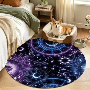 Starry Sky & Tarot Print Mat, Lightweight Durable Round Felt Rug, Stain-Resistant Easy Clean, Entryway Bedroom Pet Mat