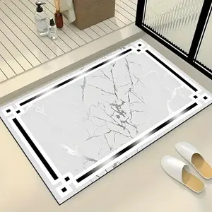 Luxury Marble Texture Bath Mat, Soft Absorbent Non-Slip Rectangular Polyester Rug, Fashion Bathroom Decor, Anti-Skid Carpet