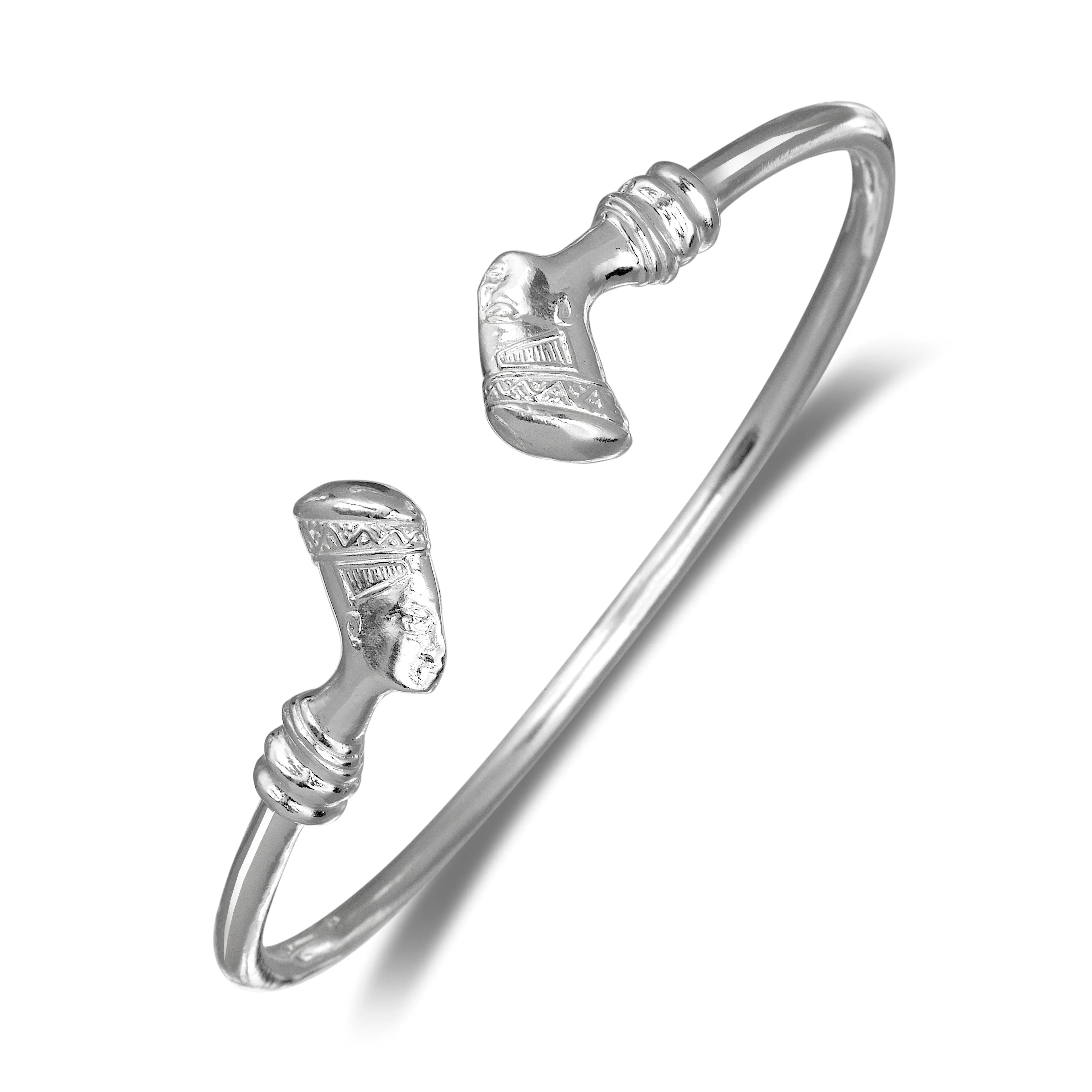 Minimalist Classic Queen Nefertiti .925 Sterling Silver Plain West Indian Bangle Bracelet - Handmade Craft, 1 Piece for Adults, Modern