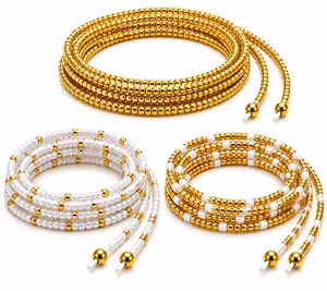 3 Pieces Waist Beads for Women – Gold & White Transparent Tie-On Waist Beads, 35 Inch Adjustable Handmade African Belly Beads