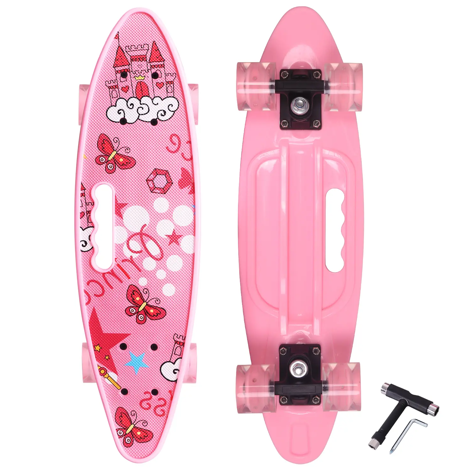 Nattork 23×6.5 Inches Mini Cruiser Skateboard with Skateboard Deck for Youth - Equipped with Light-Up PU Wheels, Ideal for Parks, Playgrounds