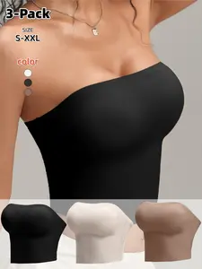 Women's Sexy Backless Basic Bralette, Removable Pads, Seamless Design, Soft Skin-Friendly Fabric, Perfect for Dates, Parties, All Seasons, 3 Pack, Womenswear