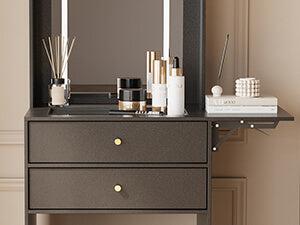 Small Vanity Desk Set with 3 Adjustable Lighted Mirror and Storage Chair IF018,  MDF panels