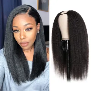 OQ HAIR EasiContour U-Part Wigs Human Hair 250% Density Kinky Straight Glueless Clip in V-Part Wigs Magic Leave Out Upgrade U-Part Wig Ready to Go Beginner Friendly