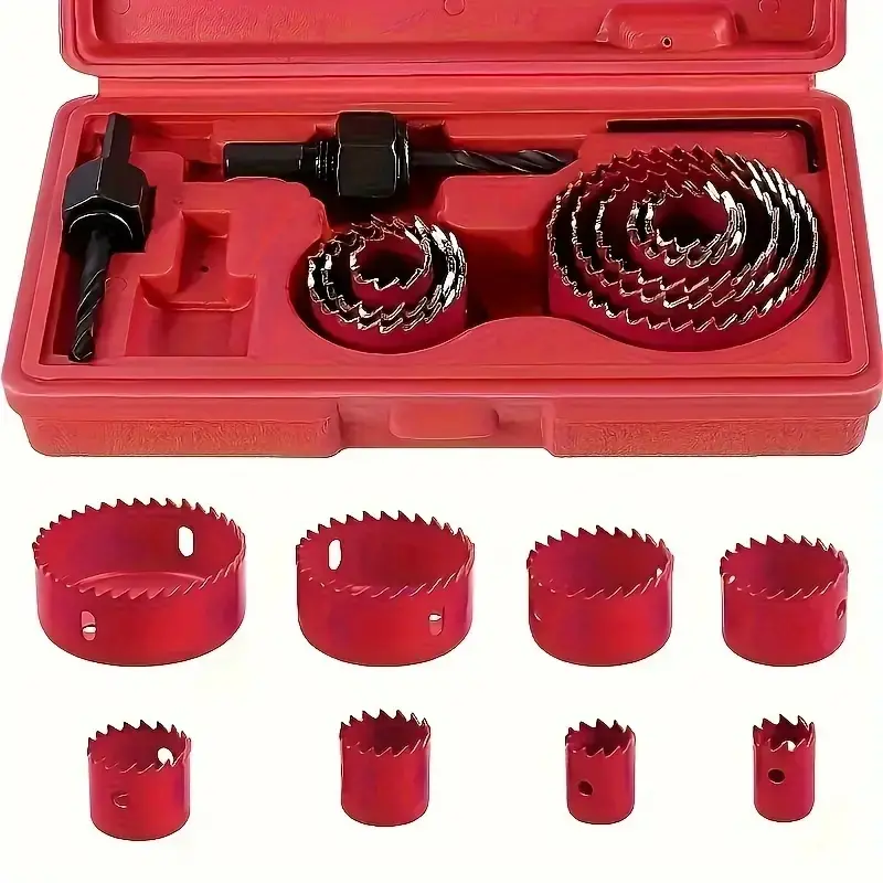 11-Piece Carbon Steel Woodworking Hole Saw Drill Bit Set, Triangle Shank Design, Heavy Duty, Durable & Versatile Tool for Plastic, PVC, Gypsum Board Use, Core Drill Bits