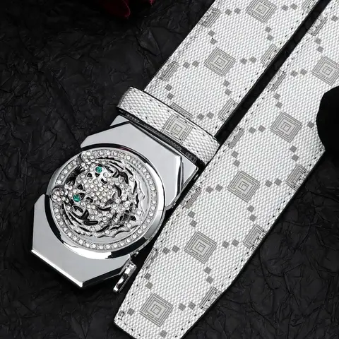 Men's Automatic Buckle Belt, Fashion Belt for Party, Daily Clothing Decor, Trendy All-match & Exquisite Design Belt for Birthday Gift, Rhinestone Buckles Belt, Rhinestones Belt, Rhinestone Decorated Belt