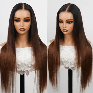 Amanda Hair Glueless Pre-cut Lace 6x4 Dark Root Ombre Brown Lace Front Straight Wig 100% Human Hair Front/Closure Human Hair Wig