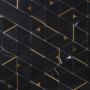 Glam Nero Marquina + Gold Brass 12x14 Glossy Triangle Marble Tile
