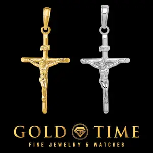 10K or 14K Gold INRI Crucifix Cross Pendant, Carat Gold Jewelry Accessory for Necklaces