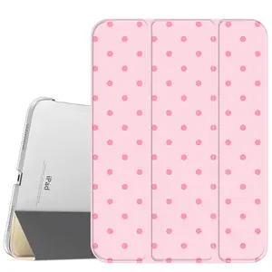 Cute Pink Dots Purple Case for iPad A16 2025 / iPad air 6/ iPad mini 6, Slim Stand Cover with Soft Translucent Frosted Back Pencil Slot, for Samsung Galaxy Tab S9 Tablet Cases Durable Leather